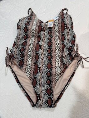 Target Snake-Print One-Piece Swimsuit in Brown, Black & Cream